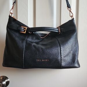 Ted Baker Black Leather Shoulder Bag with Rose Gold Accents